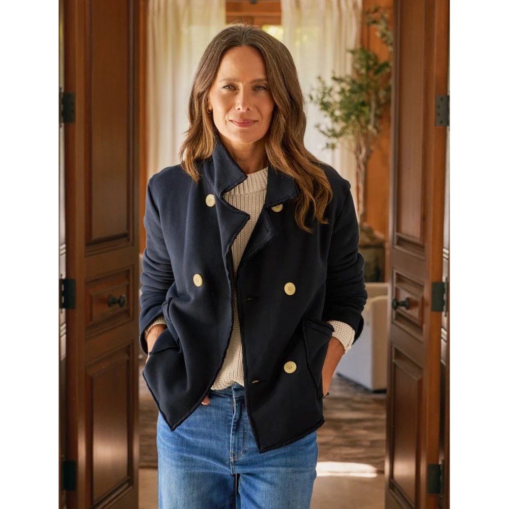 Frank & Eileen Mini Belfast Crop Peacoat Jacket Triple Fleece Navy Medium M